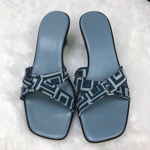 ITALIAN SHOEMAKERS wedge sandal navy / silver - SZ 6